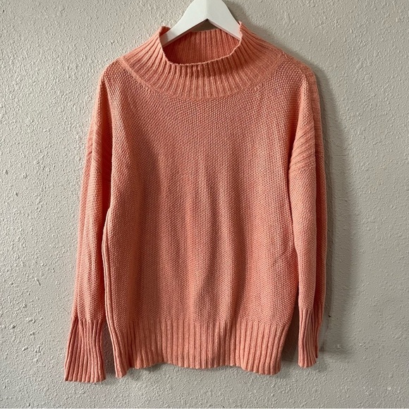 Anthropologie Angel of the North Aisla‎ Mock Neck Knit Sweater Orange Peach - Picture 2 of 11